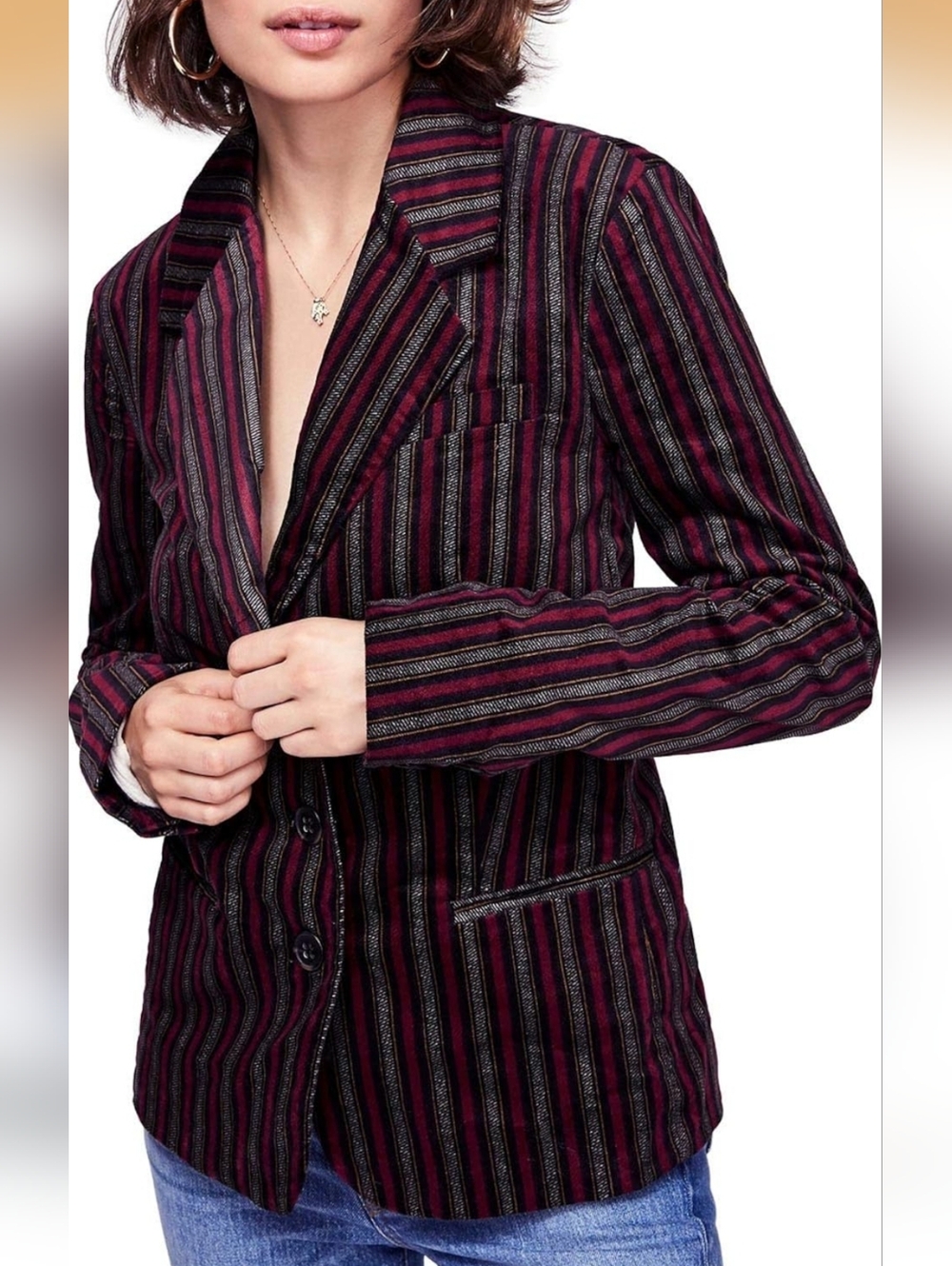 Free People B-Line Striped Blazer Burgundy and Black